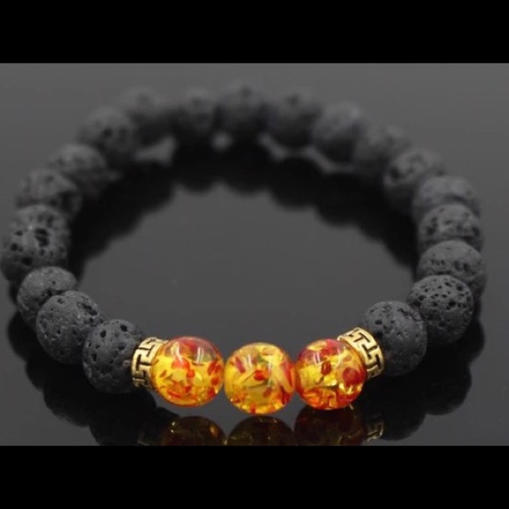 Gold Specks Charcoal Lava Bead Bracelet For Men